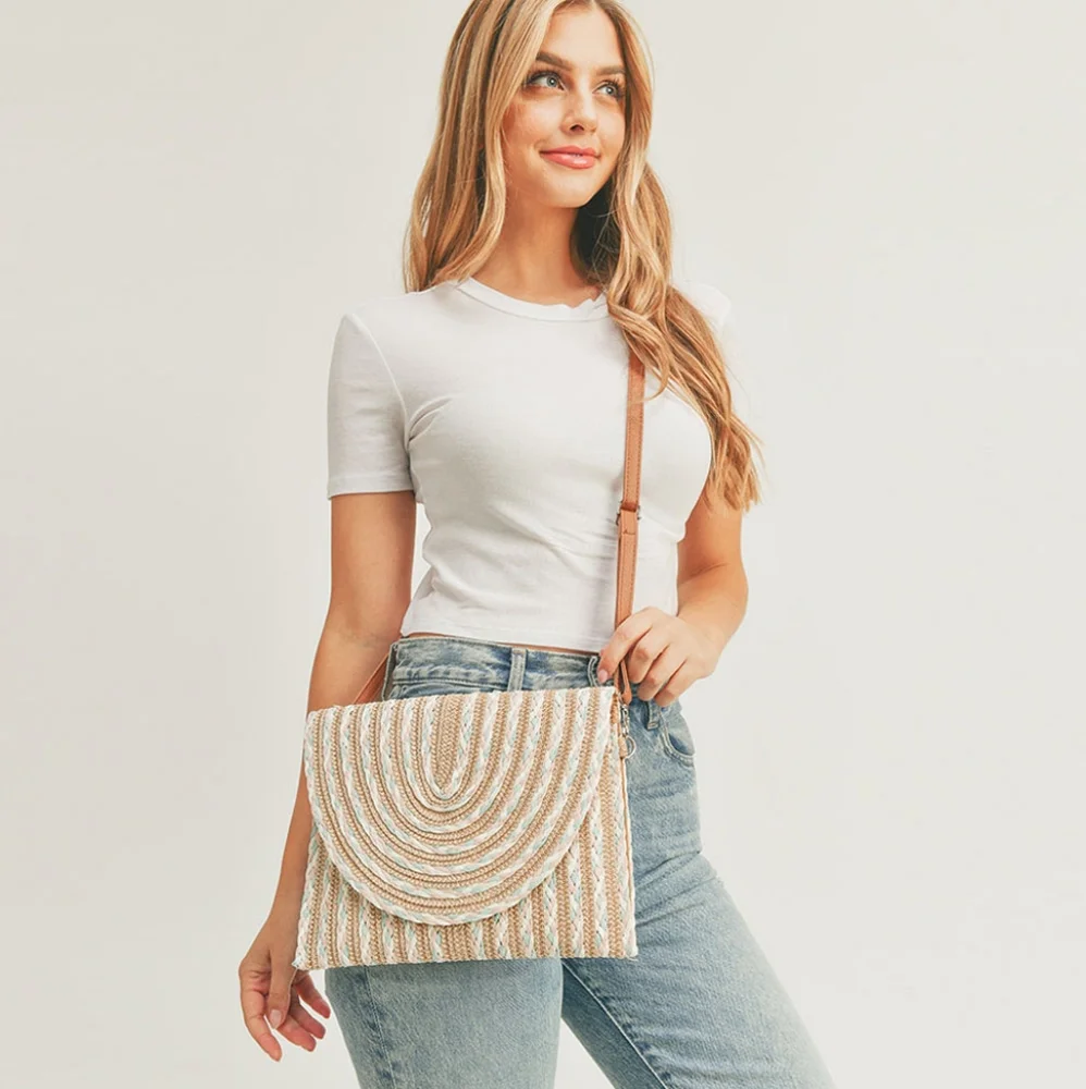 Straw Envelope Convertible Clutch/Crossbody Bag - Picture 2 of 2